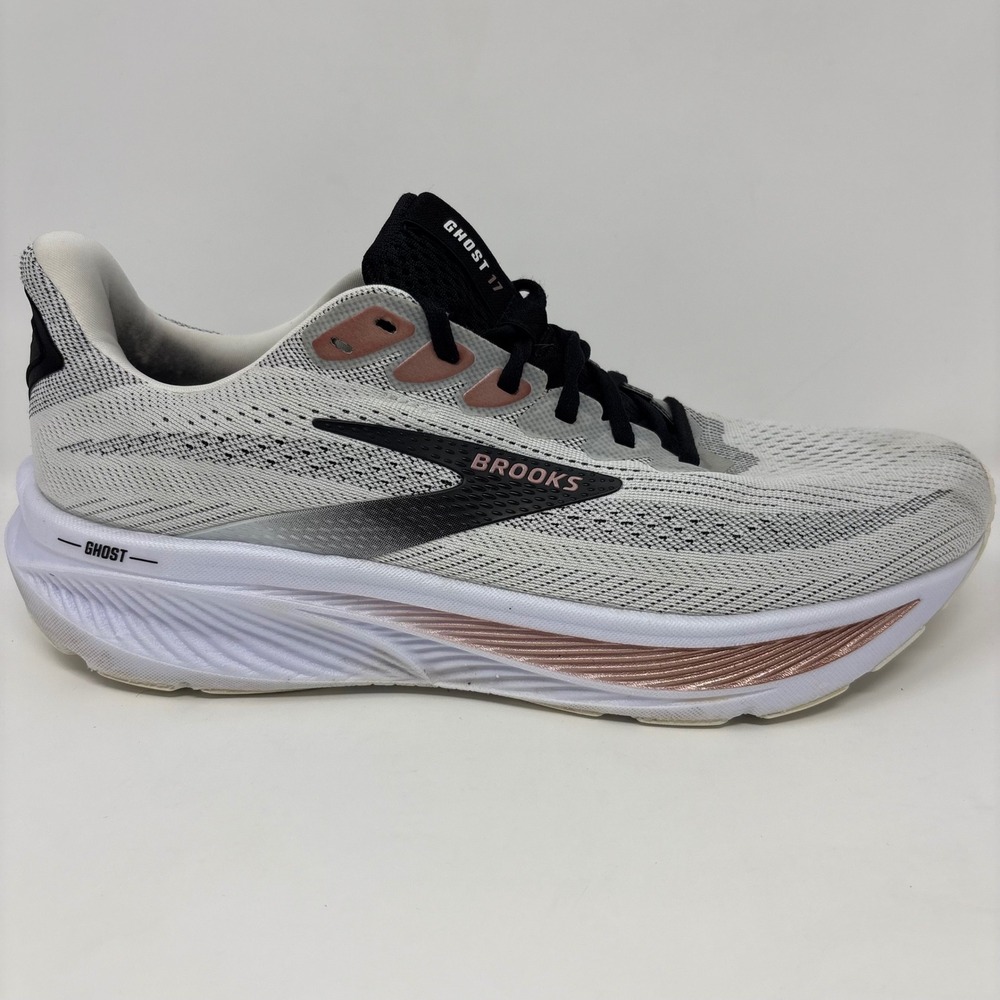 Brooks Ghost 17 Womens Size 11 Wide White Rose Gold Running Shoes (1204311D105)
